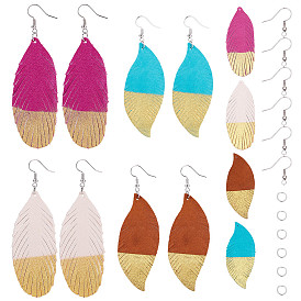 SUNNYCLUE DIY Earring Making, with Eco-Friendly Sheepskin Leather Big Pendants, Brass Earring Hooks and Iron Open Jump Rings, Feather