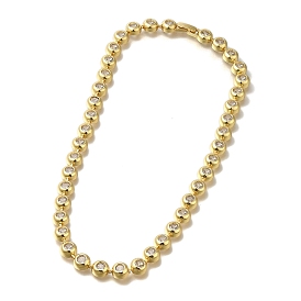 Rack Plating Brass Clear Cubic Zirconia Flat Round Link Chain Necklaces, Long-Lasting Plated, Lead Free & Cadmium Free