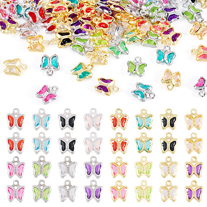 60шт. 2 цвета стеклянные подвески, бабочка, с латунной фурнитурой 
