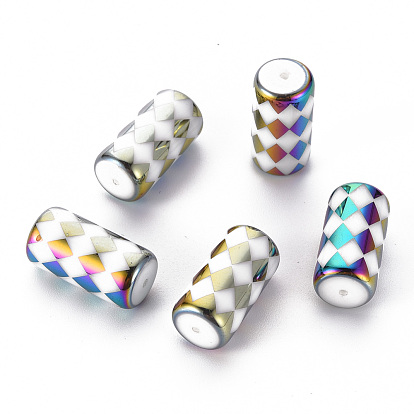Electroplate Glass Beads, Column with Rhombus Pattern