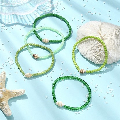 5 Браслеты из стеклянного бисера и натуральных морских ракушек для женщин, форма раковины и круглая