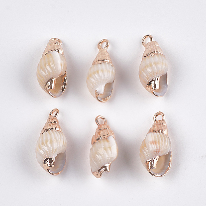 Electroplate Spiral Shell Pendants, with Iron Findings, Light Gold