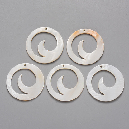 Natural Freshwater Shell Pendants, Ring with Waved