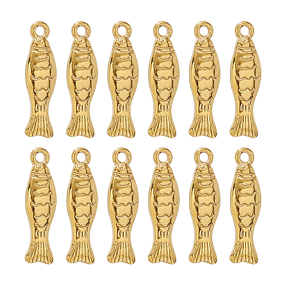 12Pcs 304 Stainless Steel Pendants, Sardine Fish Charm