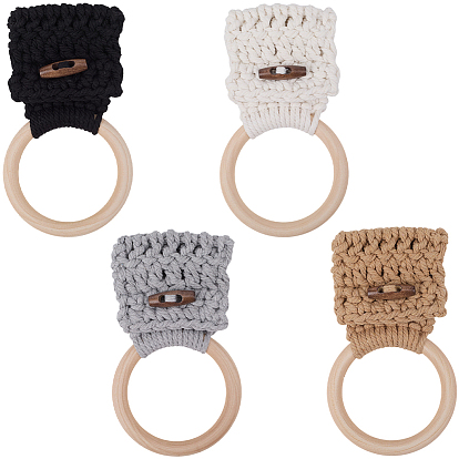 4 шт. 4 цвета вешалка для полотенец из хлопчатобумажной ткани в стиле богемы, с деревянными кольцами-крючками