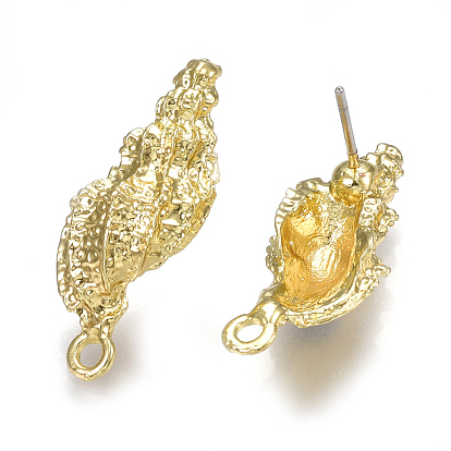 Alloy Stud Earring Findings, with Loop, with Loop, with Loop, Steel Pins, Spiral Shell