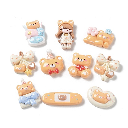 Непрозрачные кабошоны из смолы, медведь, сердце и девочка, разнообразные