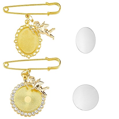 2шт 2 стиль овальные и плоские круглые пустые стеклянные купола свадебный букет фото прелести английская булавка броши с хрустальными стразами, булавки отворотом феи из сплава для украшения вечеринки