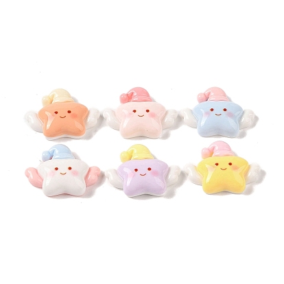Cartoon Opaque Resin Decoden Cabochons, Good Night Star with Sleeping Hat