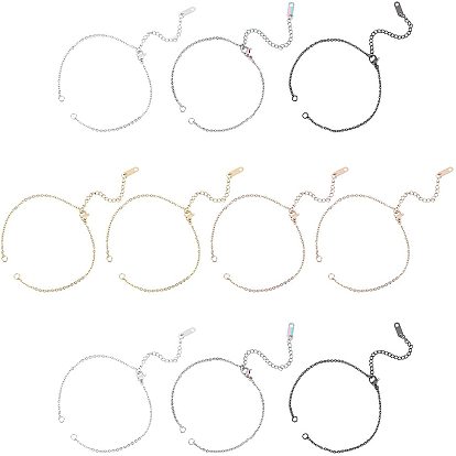 10Pcs 5 Colors 304 Stianless Steel Cable Chain Bracelet Making, with Jump Rings, Extension Chain and Lobster Claw Clasps