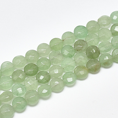 Natural Green Aventurine Beads Strands, Faceted, Flat Round