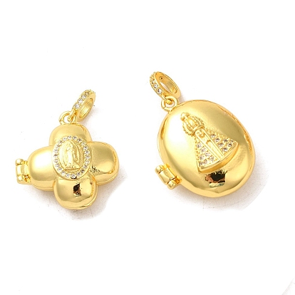 Brass Micro Pave Clear Cubic Zirconia Pendants, Cadmium Free & Lead Free, Real 16K Gold Plated