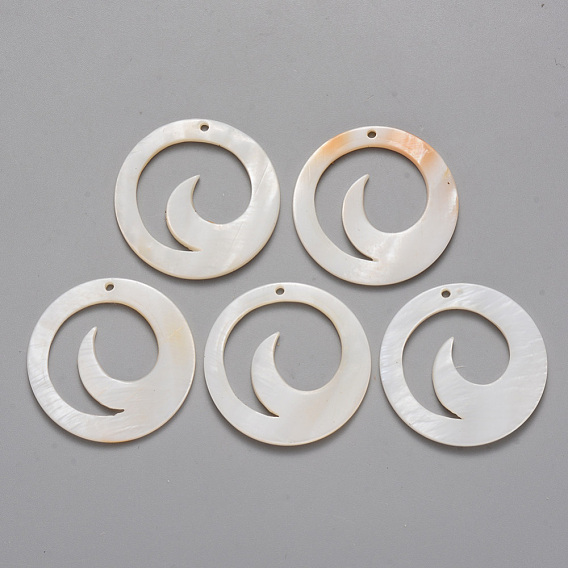 Natural Freshwater Shell Pendants, Ring with Waved