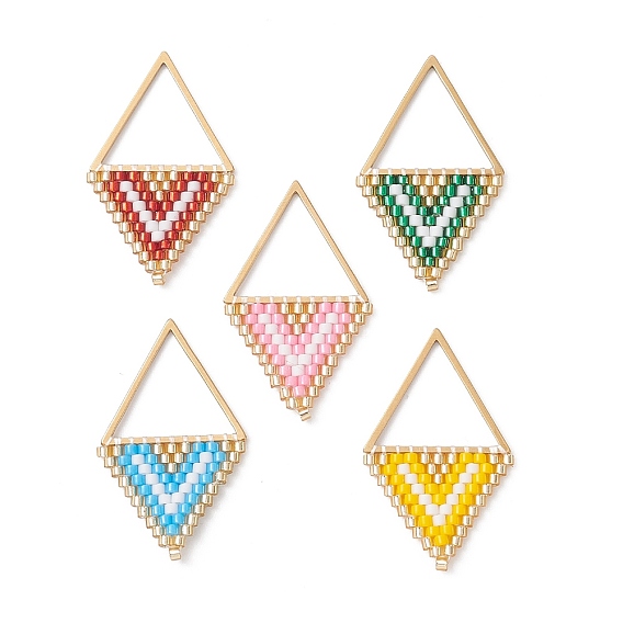 Подвески в форме ромба из стеклянного бисера, с 304 соединительным кольцом из нержавеющей стали