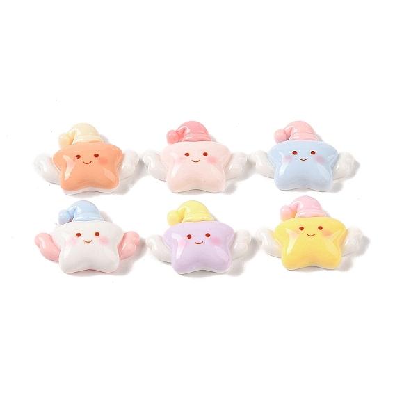 Cartoon Opaque Resin Decoden Cabochons, Good Night Star with Sleeping Hat
