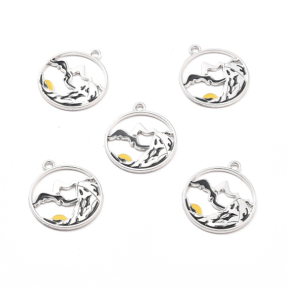 Подвески из эмали и сплава, плоские круглые с рисунком