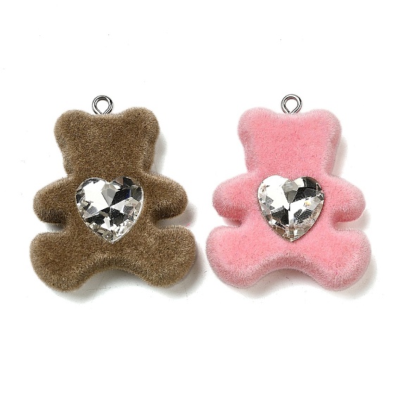 Кулоны из флокированной смолы, медведь, со стразами и платиновой железной петлей
