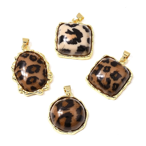 Кулоны из латуни и смолы с леопардовым принтом, без кадмия и без свинца, долговечный, стойки покрытие, реальный 18 k позолоченный