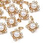 SHEGRACE Brass Pave Clear Cubic Zirconia Charms, with ABS Imitation Pearl, Rhombus Charms, Cadmium Free & Nickel Free & Lead Free, Long-Lasting Plated