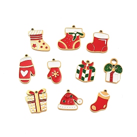 Ion Plating(IP) 304 Stainless Steel Pendants, Christmas Theme Enamel Charms, Golden