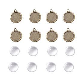Tibetan Style Alloy Flower Pendant Cabochon Settings and Clear Half Round Glass Cabochons