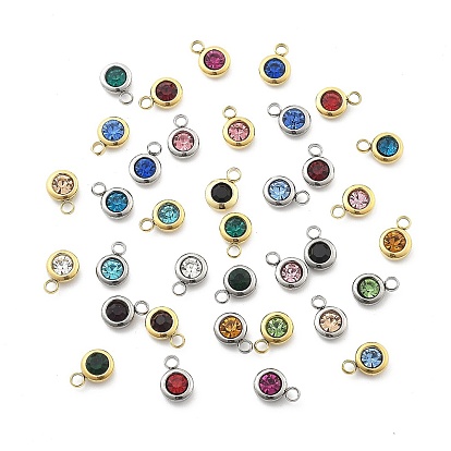 Ионное покрытие (ip) 304 брелоки из нержавеющей стали, со стразами, плоско-круглые, полирование