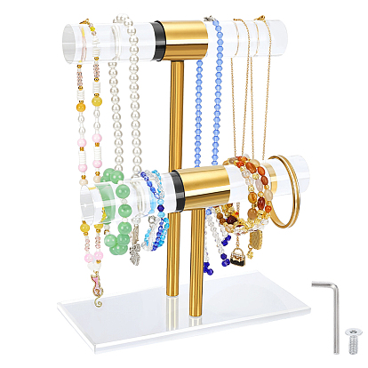 Подставки для ювелирных изделий в форме буквы Т из акрила и нержавеющей стали., 2-ярусный органайзер для ювелирных изделий