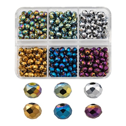 420Pcs 6 Style Electroplate Transparent Glass Beads Strands, Full Plated, Faceted, Rondelle