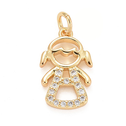 Eco-Friendly Brass Micro Pave Cubic Zirconia Pendants, with Jump Ring, Long-Lasting Plated, Lead Free & Cadmium Free, Girl