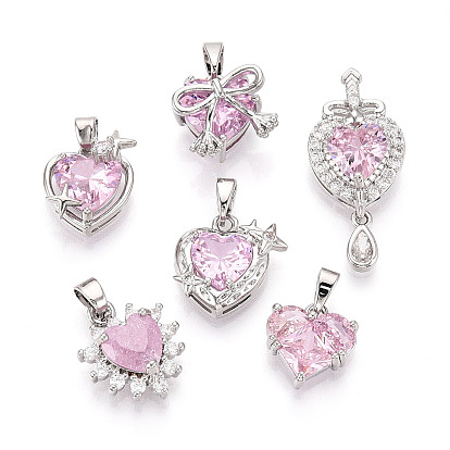 Латунные микро проложить кубического циркония подвески, сердце, платина