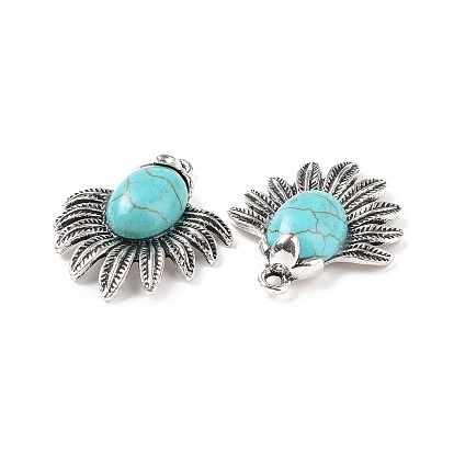 Alloy Pendants, with Synthetic Turquoise, Half Round Charms