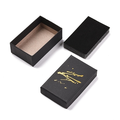 Hot Stamping Cardboard Jewelry Packaging Boxes, with Sponge Inside, for Rings, Small Watches, Necklaces, Earrings, Bracelet, Rectangle