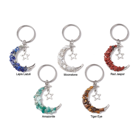 Амазонит, тигровый глаз, лазурит, красная яшма и черный рутиловый кварц кейчиан, Сплав с поиска, Луна и звезды