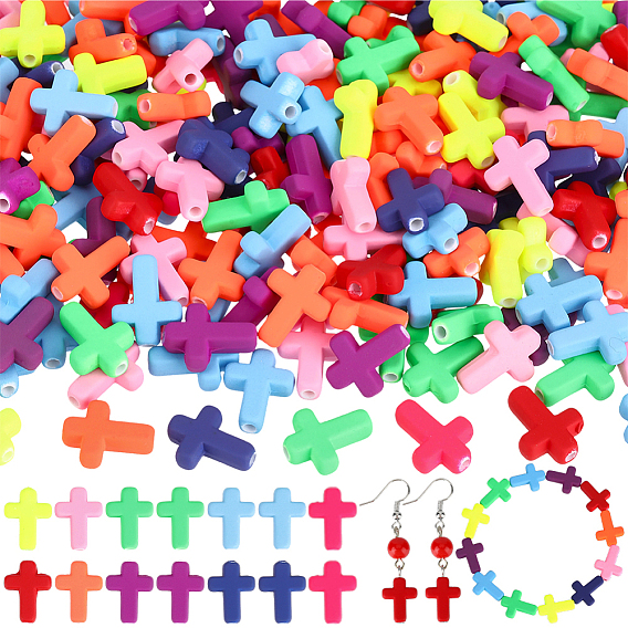 400Pcs Spray Painted Acrylic Beads, Cross