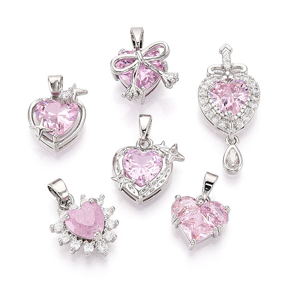 Латунные микро проложить кубического циркония подвески, сердце, платина