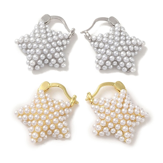 Rack Plating Brass Hoop Earrings, with Plastic Beads, Long-Lasting Plated, Lead Free & Cadmium Free