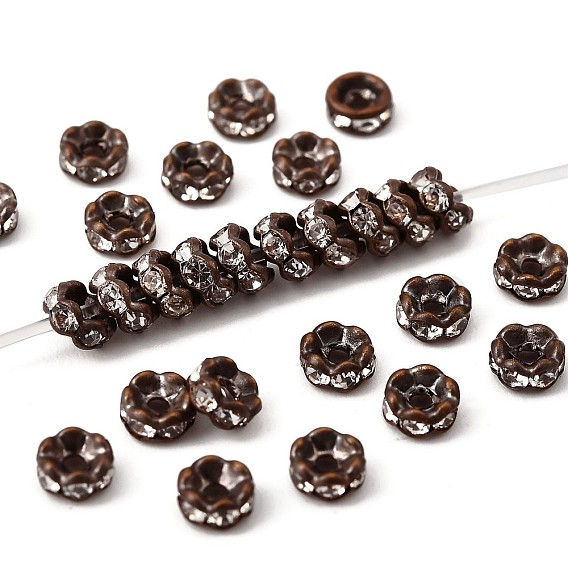 Латунные бусины разделители для поставки стразов, класс AAA, волнистый край, без никеля , Красный цвет металлической меди, рондель, 4x2 мм, отверстие : 1 мм