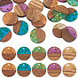 20 шт 5 цвета подвески из смолы и ореха, плоско-круглые, золотая фольга