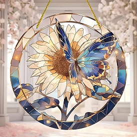 Bohemian Acrylic Hanging Ornaments, Ring with Butterfly & Sunflower Pattern Suncatchers for Garden Outdoor Hanging Decorations