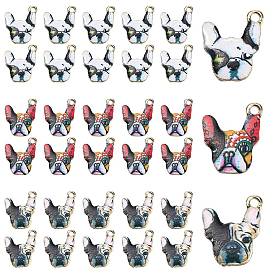 30 pcs 3 couleurs pendentifs en émail en alliage de zinc, or et de lumière, bouledogue
