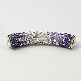 Полимерная глина бисера горный хрусталь трубки, класс А, с двойными ядрами латуни, трубка, 47x9 мм, отверстие : 4 мм