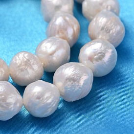 Natural Baroque Pearl Keshi Pearl Beads Strands, Cultured Freshwater Pearl, Round Nuggets, 10~12mm, Hole: 0.5mm, about 37pcs/strand, 15.7 inch