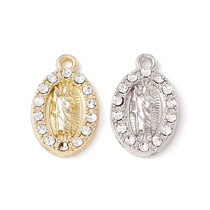 Alloy Micro Pave Cubic Zirconia Pendants, Oval with Virgin Mary