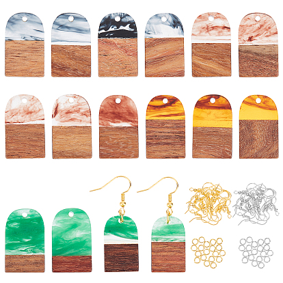 Kit para hacer aretes colgantes de medio óvalo, incluyendo colgantes de resina y madera de nogal, Ganchos del pendientes de latón, hierro anillos del salto abierto