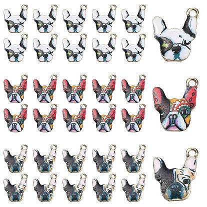 30 pcs 3 couleurs pendentifs en émail en alliage de zinc, or et de lumière, bouledogue