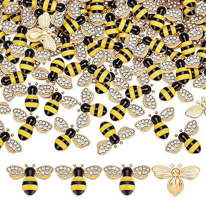 100 pendentifs en strass en alliage pcs, Style émail, charmes d'abeilles