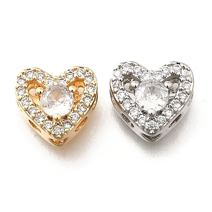 Латунные микро-паве прозрачные кубические цирконии и стеклянные многорядные звенья, без кадмия, без никеля и без свинца, сердце