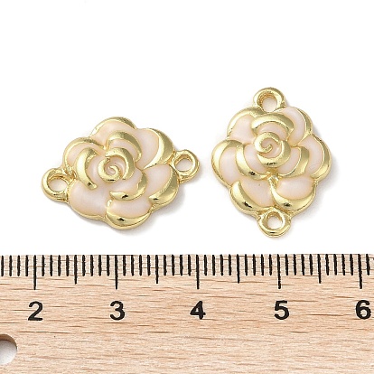 Rack Plating Brass Connector Charms, with Pink Enamel, Long-Lasting Plated, Lead Free & Cadmium Free, Flower Links