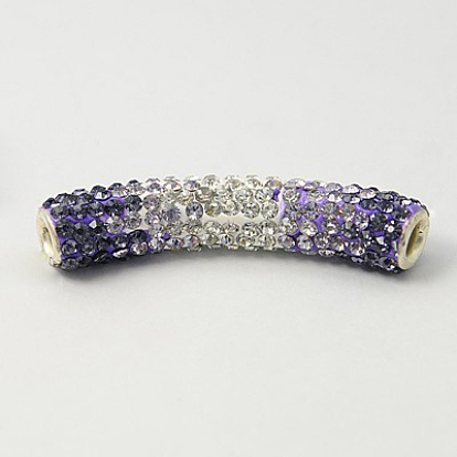 Полимерная глина бисера горный хрусталь трубки, класс А, с двойными ядрами латуни, трубка, 47x9 мм, отверстие : 4 мм