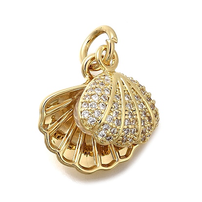 Латунные микро-паве кубические цирконии с подвесками из искусственного жемчуга ABS, формы раковины, с целью перехода в кольце